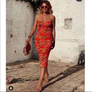 ZARA PRINTED TULLE CORSET DRESS